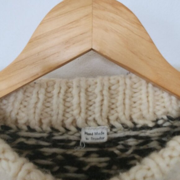 Womens Vintage Hand Made In Ecuador Sweater Handknit Geometric Ivory L/XL - Picture 5 of 6